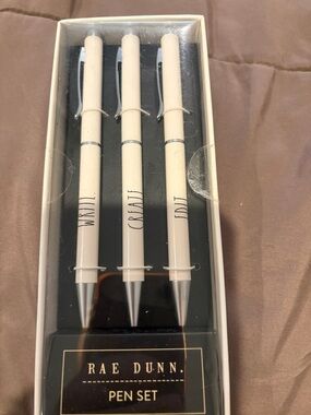 Rae Dunn Cream  3 Ballpoint Pen Set with Silver Accents black